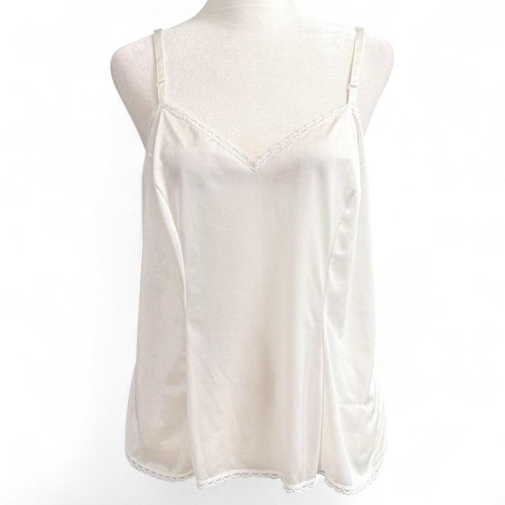 Vintage Vanity Fair White Satin Slip Top Lace Trim L